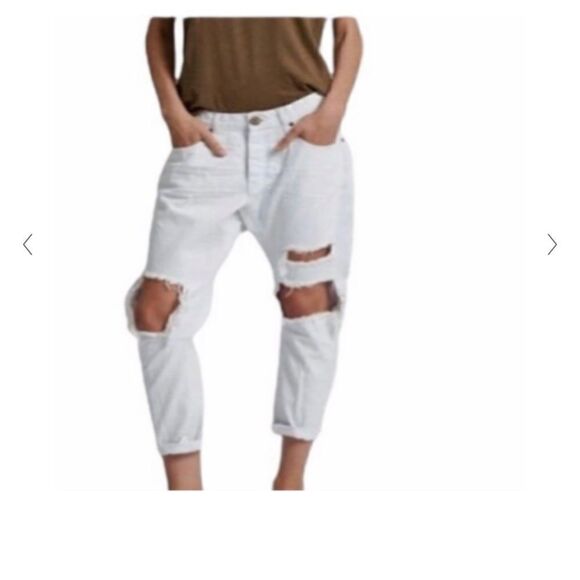 One Teaspoon Saints Long Rise Low Waist Distressed Baggy White Denim Jeans 26 - Picture 1 of 14